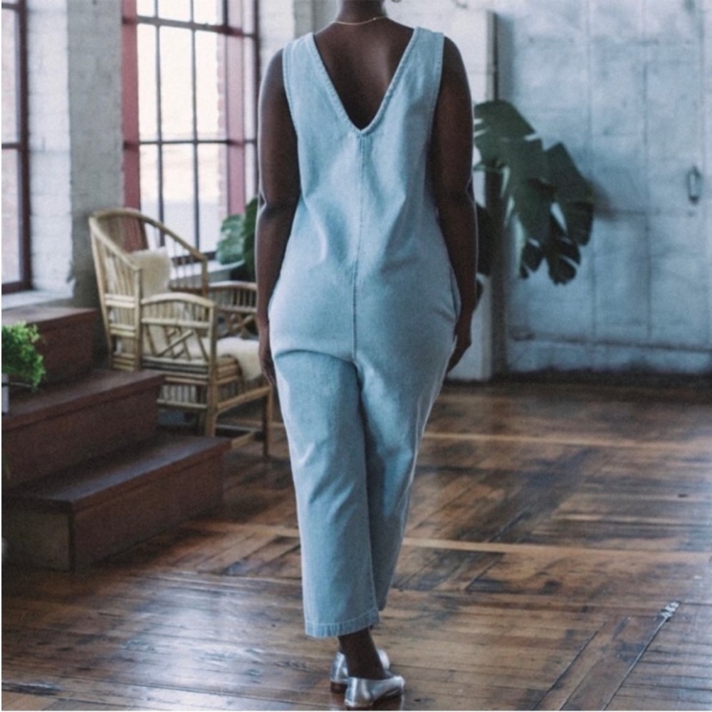 Aliya Wanek Noemie Light Blue Faded Stonewashed Denim Cotton Jumper Jumpsuit XS - Picture 3 of 10